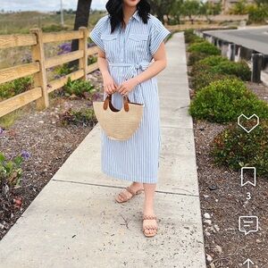 Ann Taylor Blue and White collared Striped Dress NWT